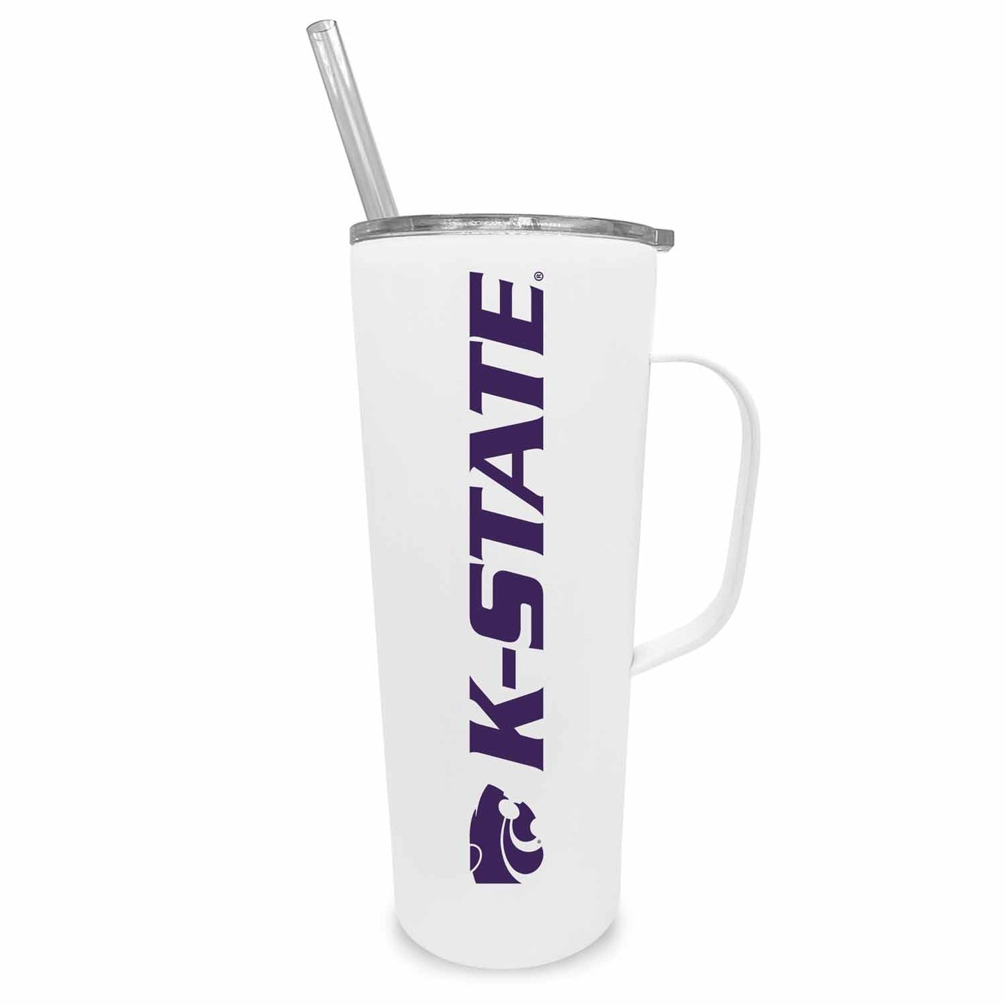 Kansas State Wildcats NCAA Stainless Steel 20oz Roadie With Handle & Dual Option Lid With Straw - White