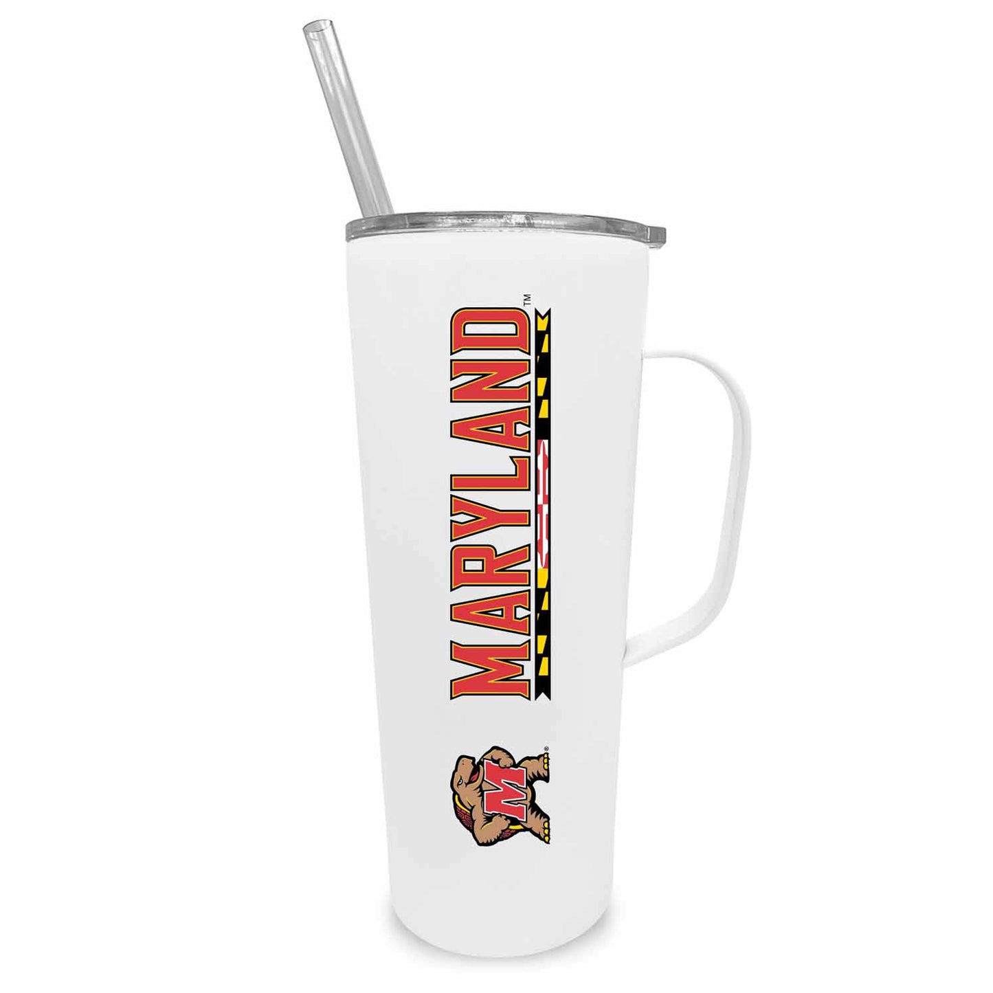 Maryland Terrapins NCAA Stainless Steel 20oz Roadie With Handle & Dual Option Lid With Straw - White