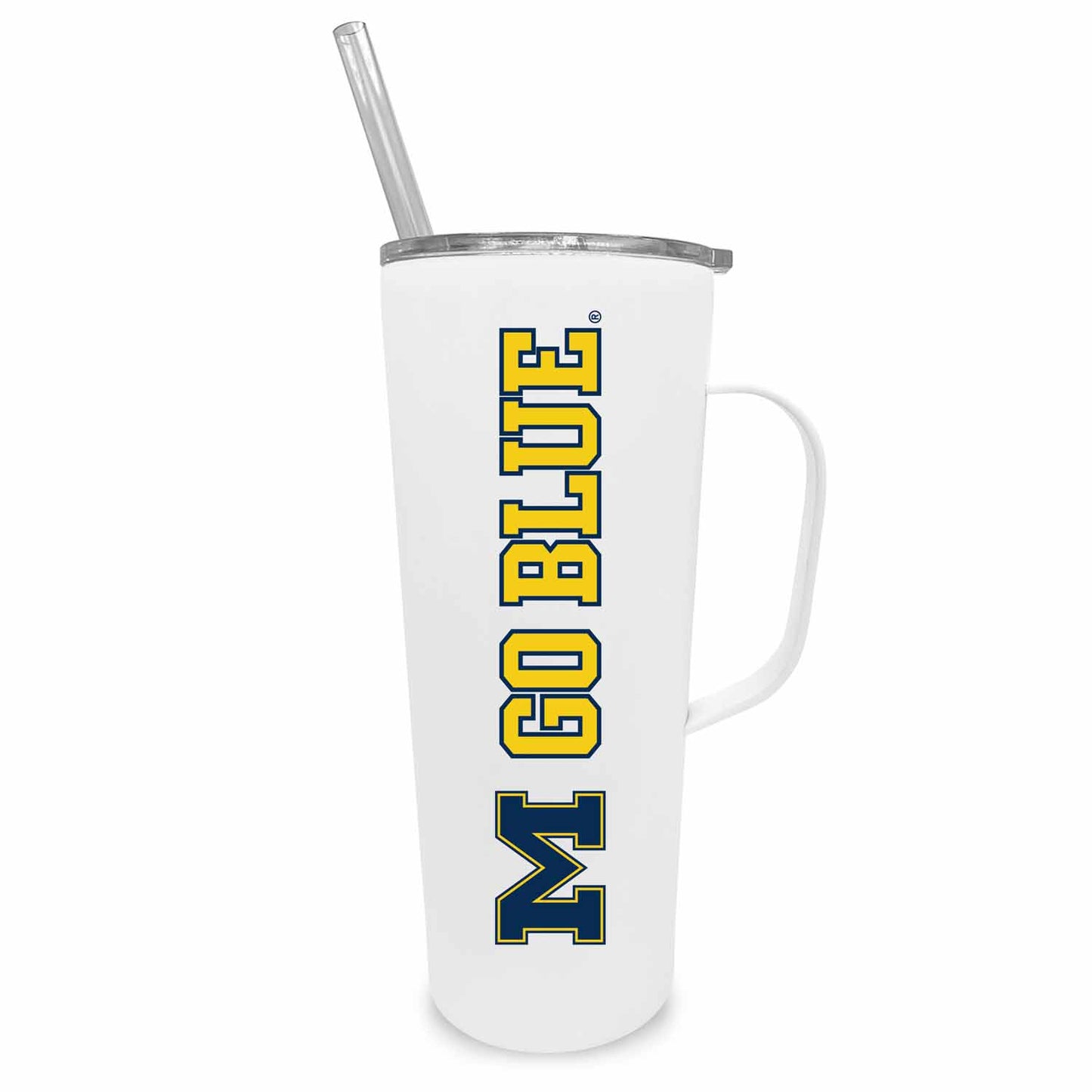 Michigan Wolverines NCAA Stainless Steel 20oz Roadie With Handle & Dual Option Lid With Straw - White