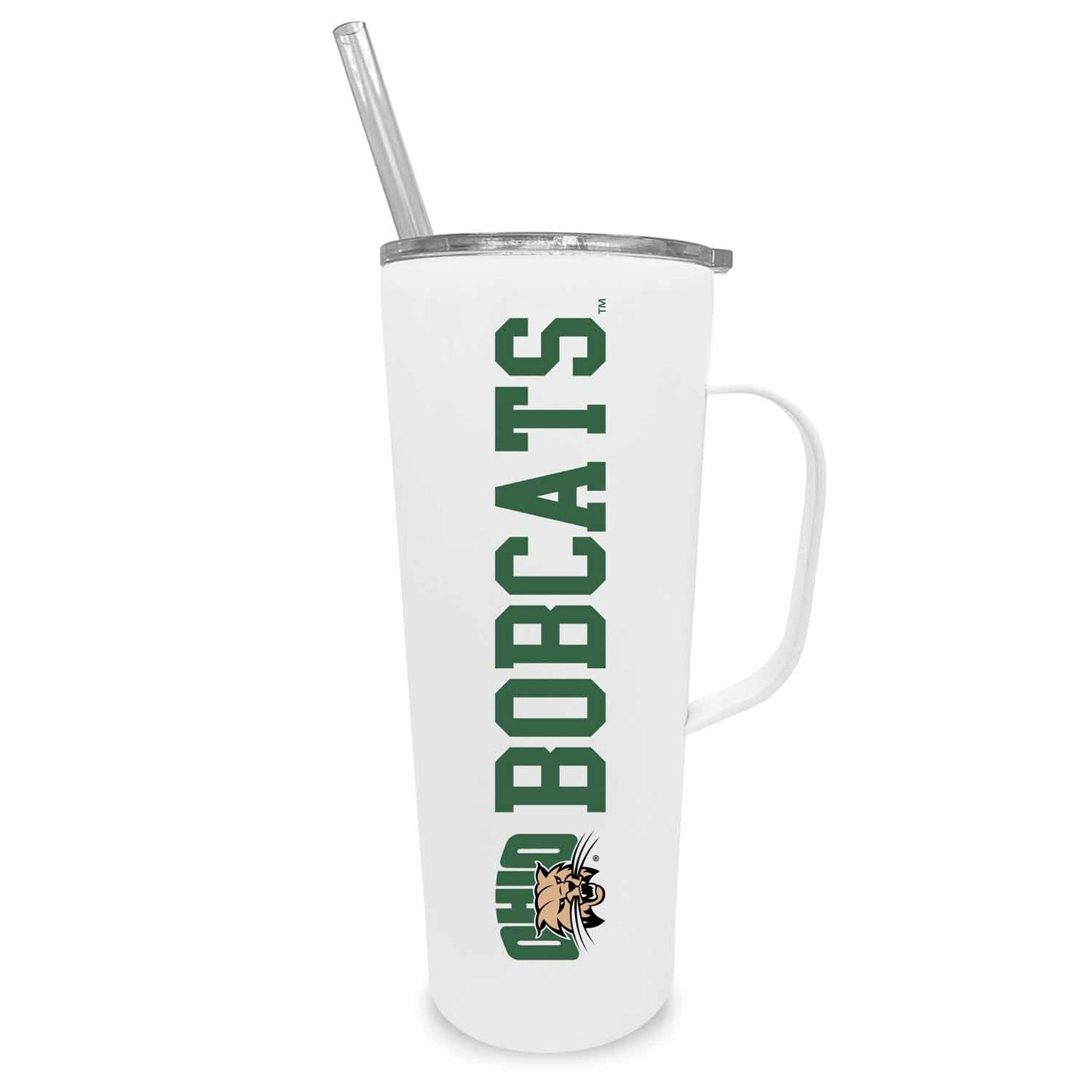 Ohio Bobcats NCAA Stainless Steel 20oz Roadie With Handle & Dual Option Lid With Straw - White