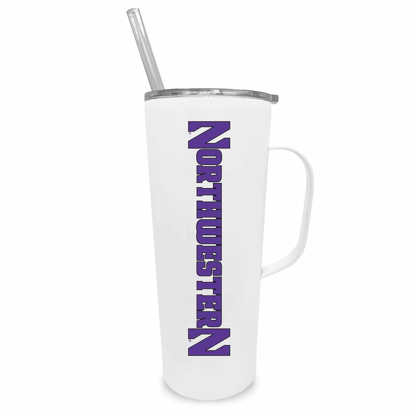 Northwestern Wildcats NCAA Stainless Steel 20oz Roadie With Handle & Dual Option Lid With Straw - White