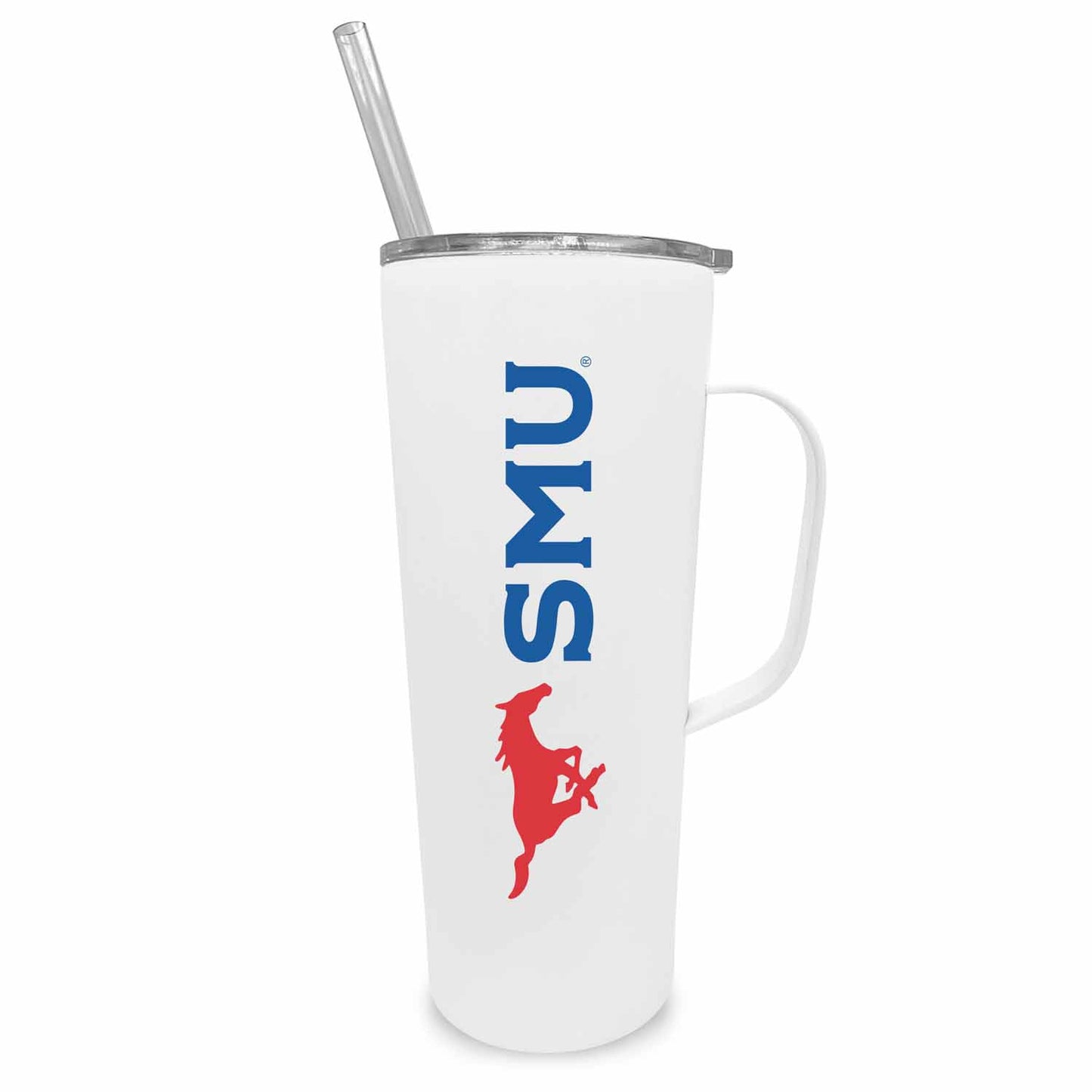 SMU Mustangs NCAA Stainless Steel 20oz Roadie With Handle & Dual Option Lid With Straw - White