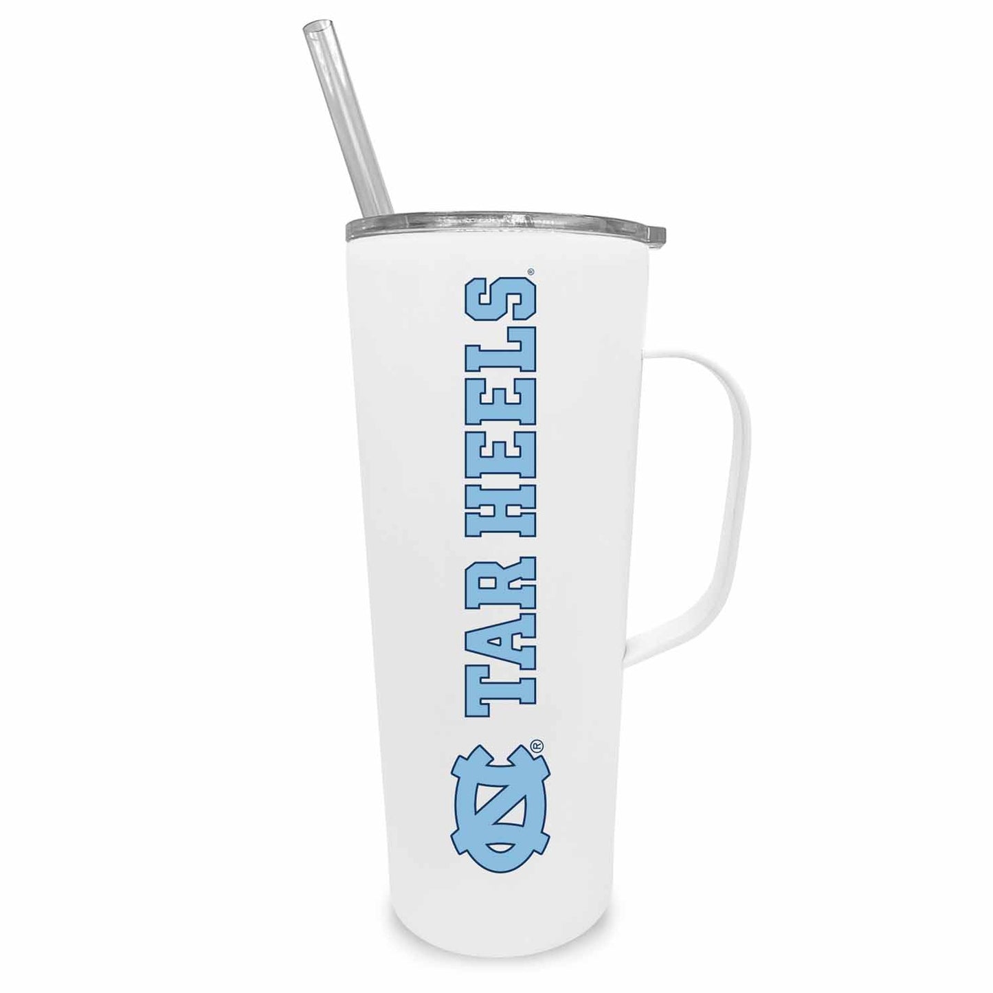 North Carolina Tar Heels NCAA Stainless Steel 20oz Roadie With Handle & Dual Option Lid With Straw - White