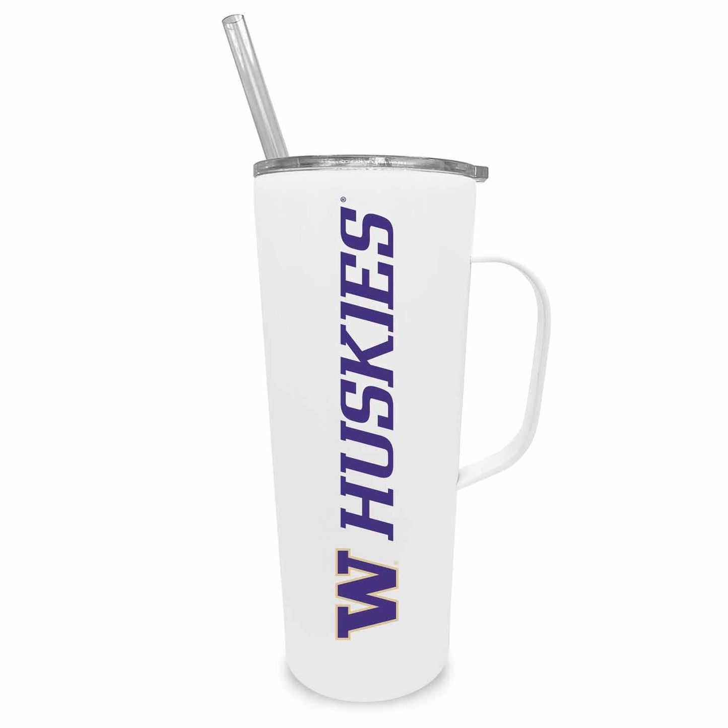 Washington Huskies NCAA Stainless Steel 20oz Roadie With Handle & Dual Option Lid With Straw - White