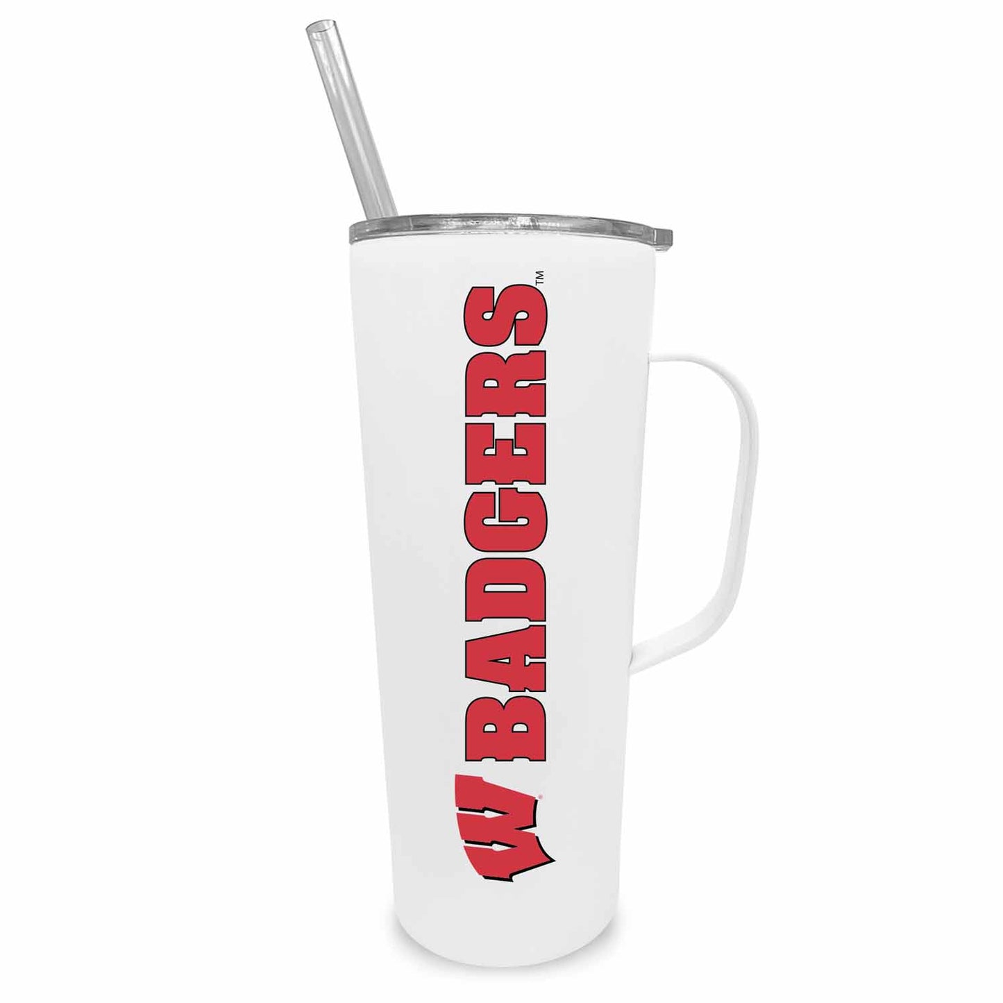 Wisconsin Badgers NCAA Stainless Steel 20oz Roadie With Handle & Dual Option Lid With Straw - White