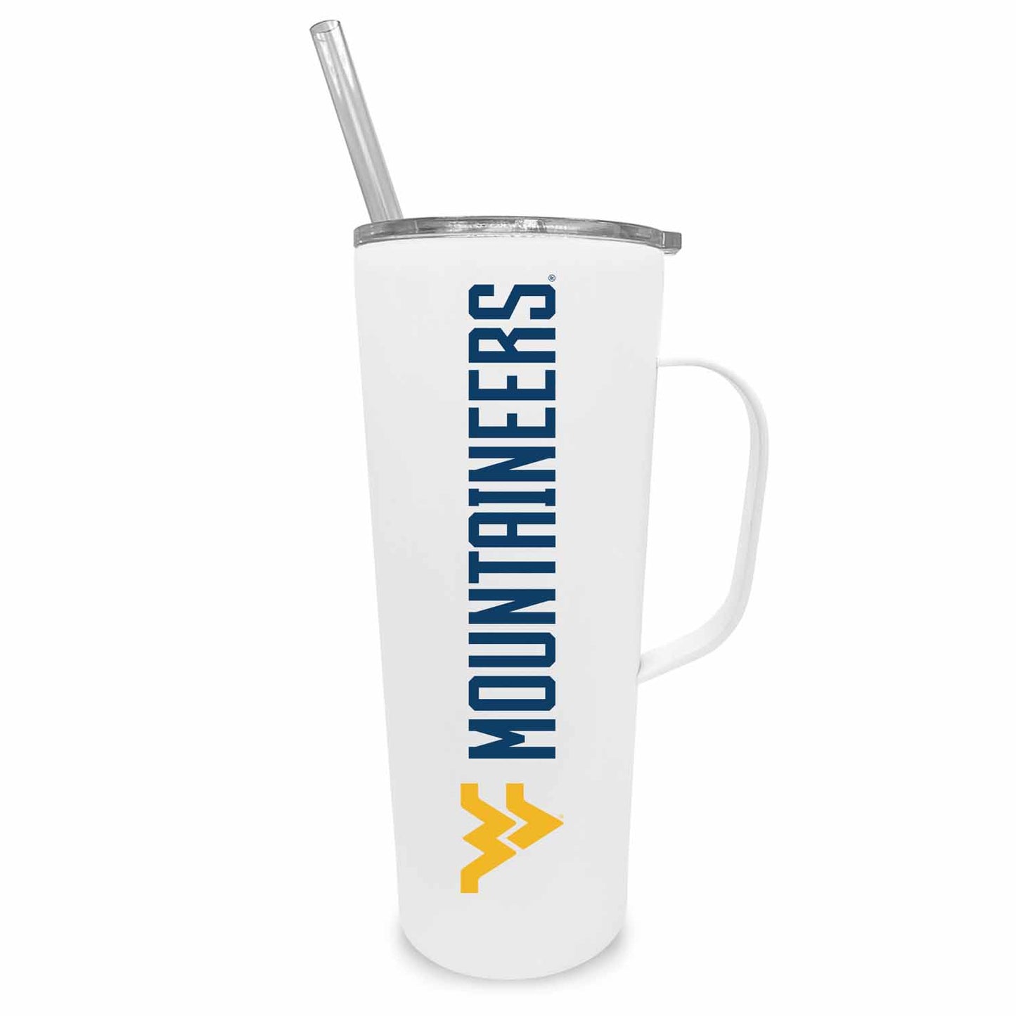 West Virginia Mountaineers NCAA Stainless Steel 20oz Roadie With Handle & Dual Option Lid With Straw - White