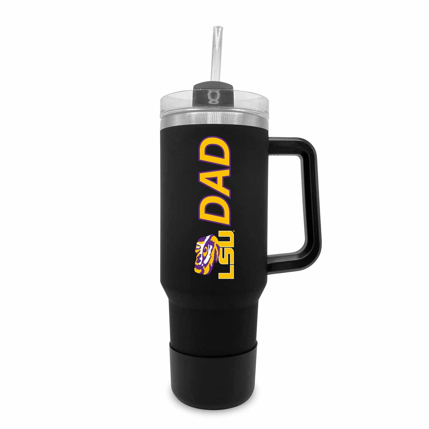 LSU Tigers Collegiate 40oz Stainless Steel Travel Tumbler with Handle for Dad - Black