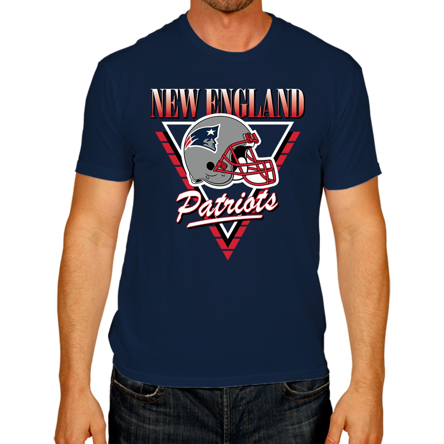 New England Patriots NFL Adult Retro Triangle Unisex T-Shirt - Navy