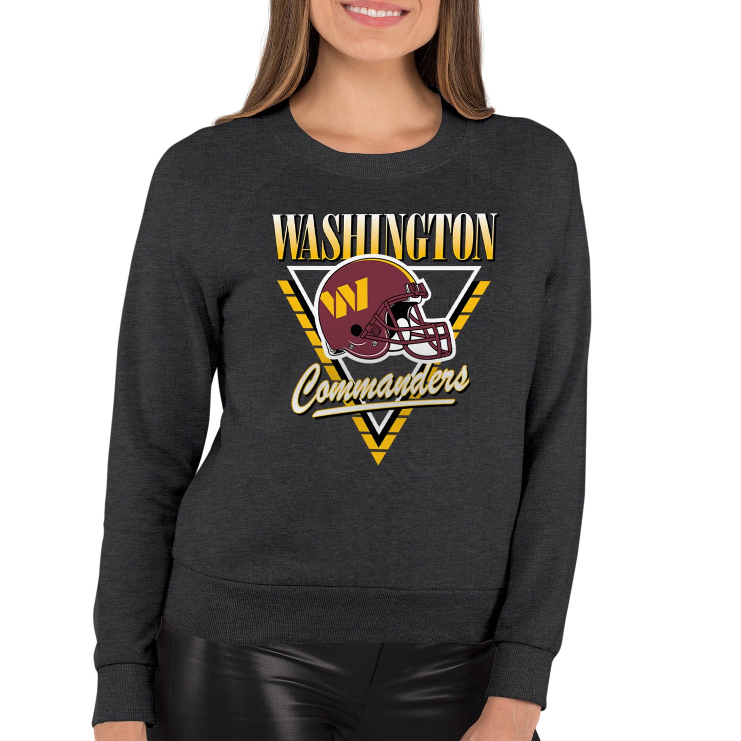 Washington Commanders NFL Womens Retro Triangle Slouchy Crewneck - Heather Charcoal