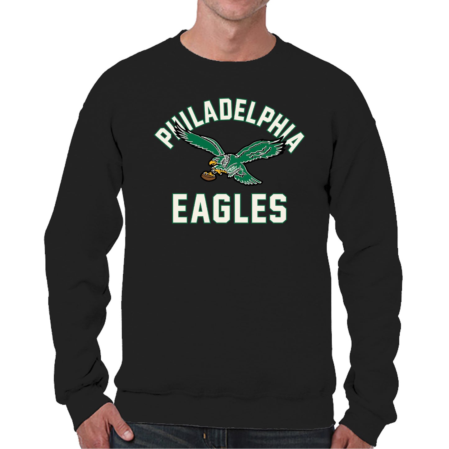 Philadelphia Eagles NFL Adult Unisex Retro Gameday Ultra Soft Fleece Crewneck Sweatshirt - Black