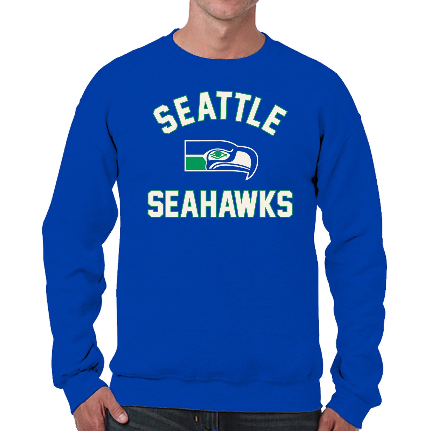 Seattle Seahawks NFL Adult Unisex Retro Gameday Ultra Soft Fleece Crewneck Sweatshirt - Royal