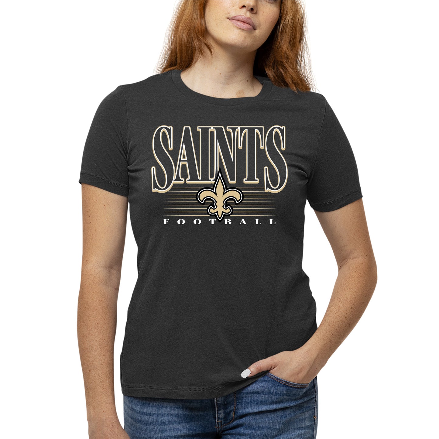 New Orleans Saints NFL Womens Overtime Blueprint Tag-Less T-Shirt - Black
