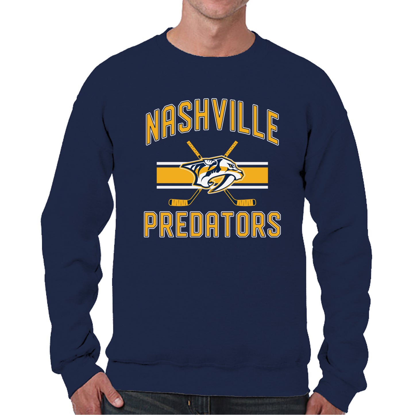 Nashville Predators Adult NHL Face Off Hockey Fleece Crewneck Sweatshirt - Navy