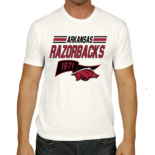Arkansas Razorbacks NCAA Adult Unisex Varsity Club Pennant T-Shirt Tag-Less - Off White
