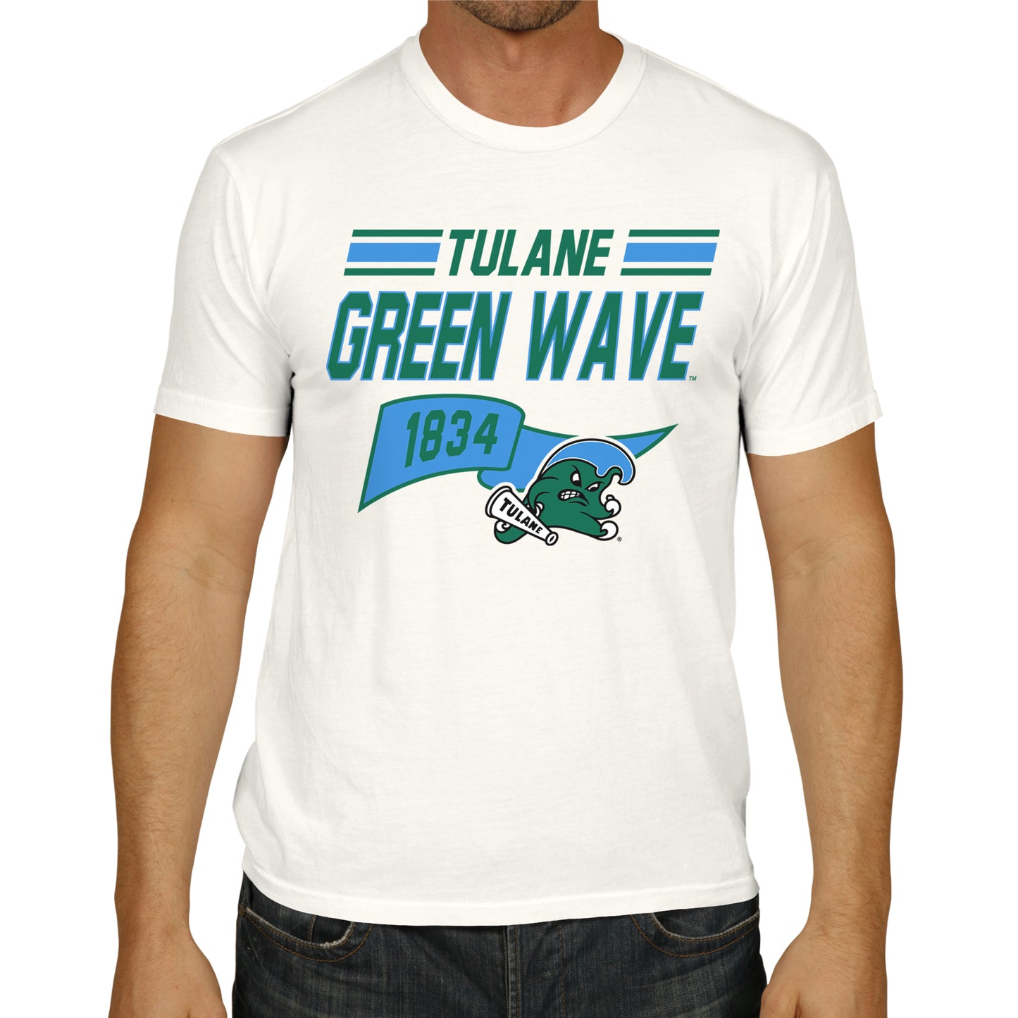 Tulane Green Wave NCAA Adult Unisex Varsity Club Pennant T-Shirt Tag-Less - Off White