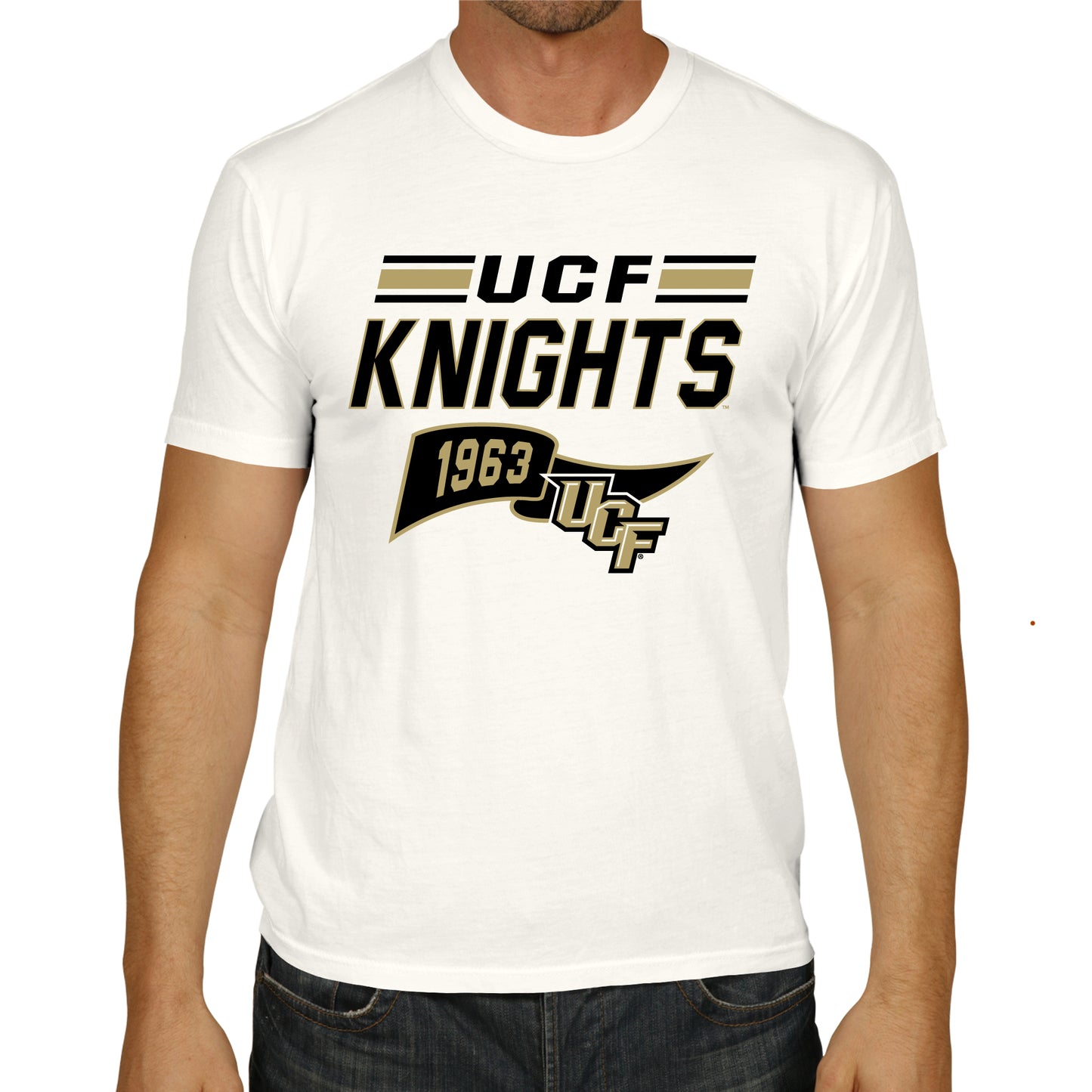 Central Florida Knights NCAA Adult Unisex Varsity Club Pennant T-Shirt Tag-Less - Off White