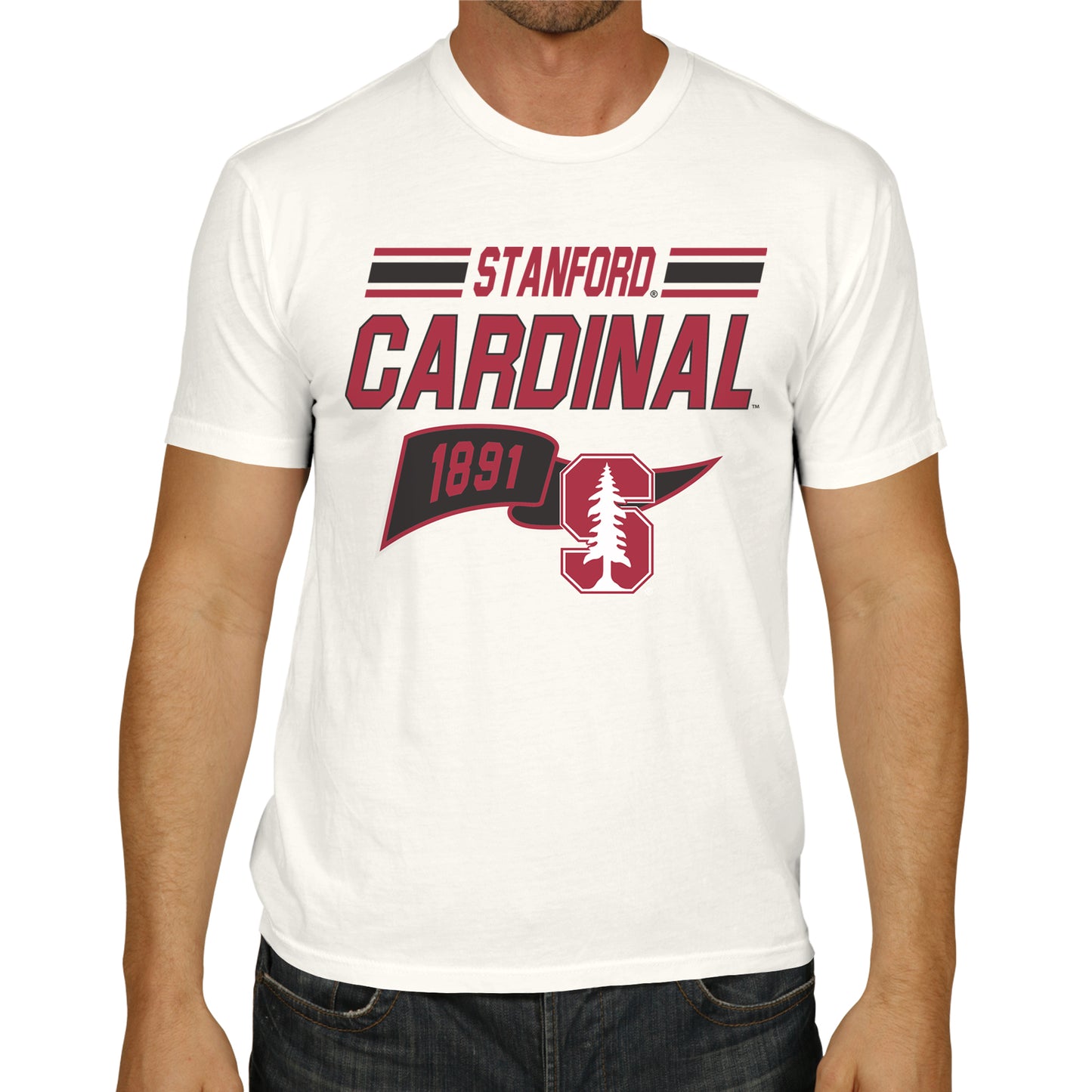 Stanford Cardinal NCAA Adult Unisex Varsity Club Pennant T-Shirt Tag-Less - Off White