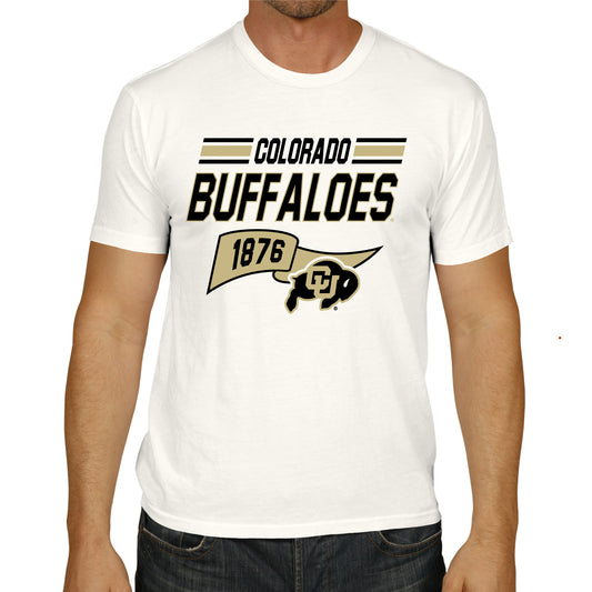 Colorado Buffaloes NCAA Adult Unisex Varsity Club Pennant T-Shirt Tag-Less - Off White