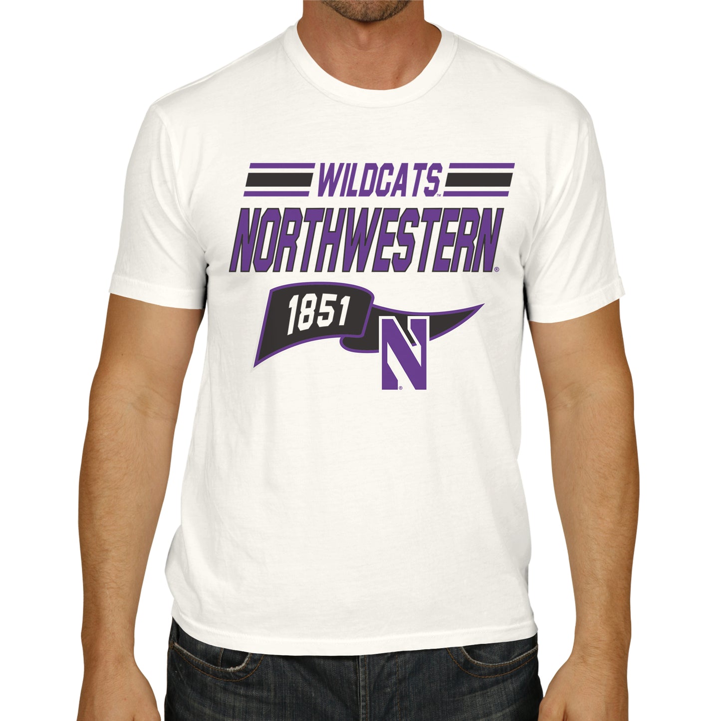 Northwestern Wildcats NCAA Adult Unisex Varsity Club Pennant T-Shirt Tag-Less - Off White