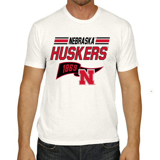 Nebraska Cornhuskers NCAA Adult Unisex Varsity Club Pennant T-Shirt Tag-Less - Off White