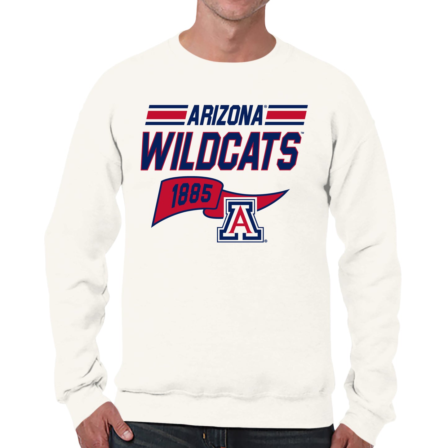 Arizona Wildcats NCAA Adult Unisex Varsity Club Pennant Crewneck Fleece Sweatshirt - Off White