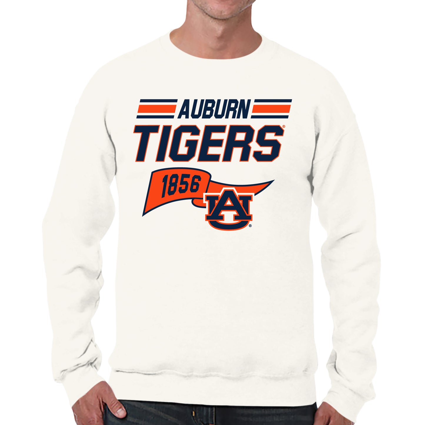 Auburn Tigers NCAA Adult Unisex Varsity Club Pennant Crewneck Fleece Sweatshirt - Off White