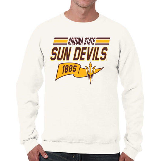 Arizona State Sun Devils NCAA Adult Unisex Varsity Club Pennant Crewneck Fleece Sweatshirt - Off White