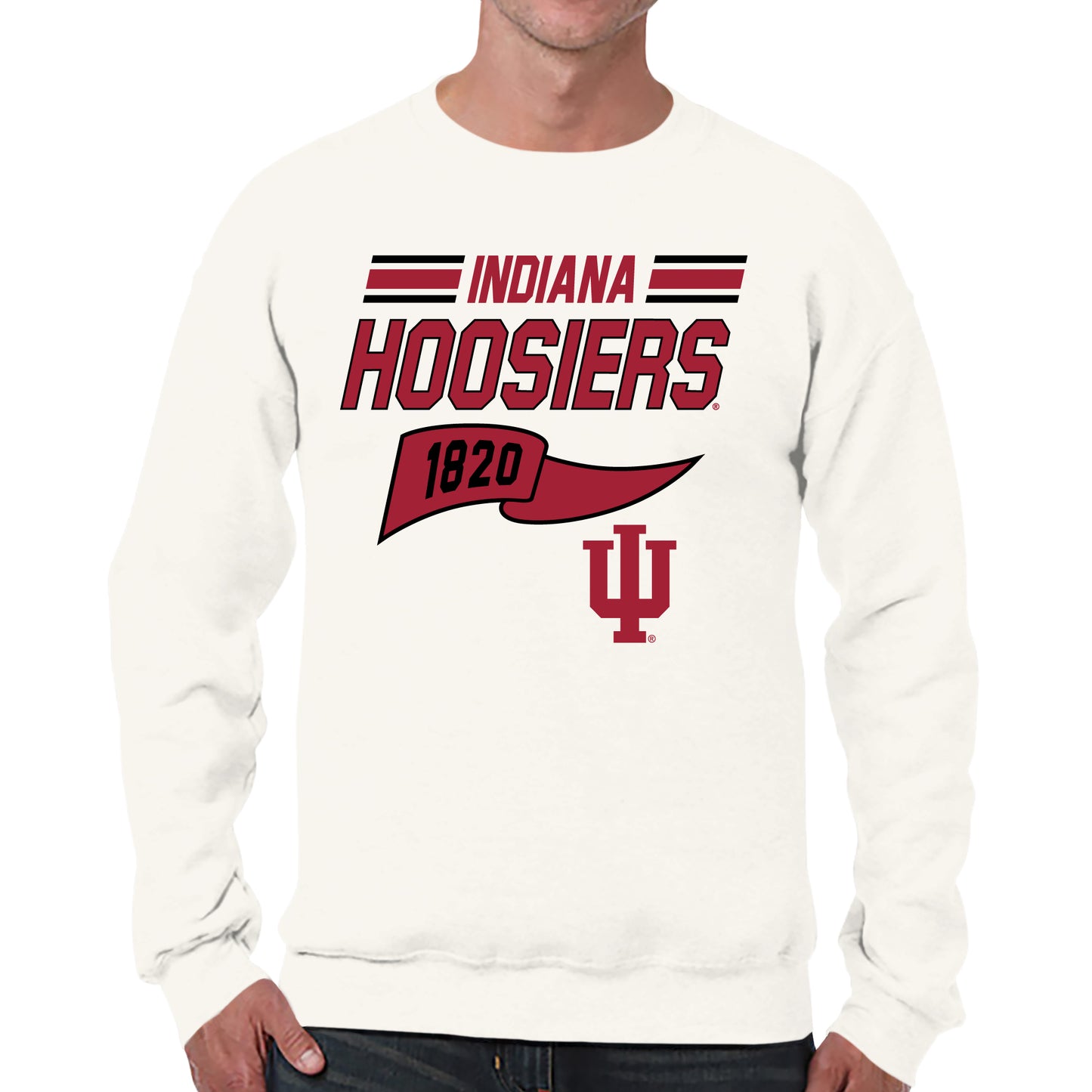 Indiana Hoosiers NCAA Adult Unisex Varsity Club Pennant Crewneck Fleece Sweatshirt - Off White