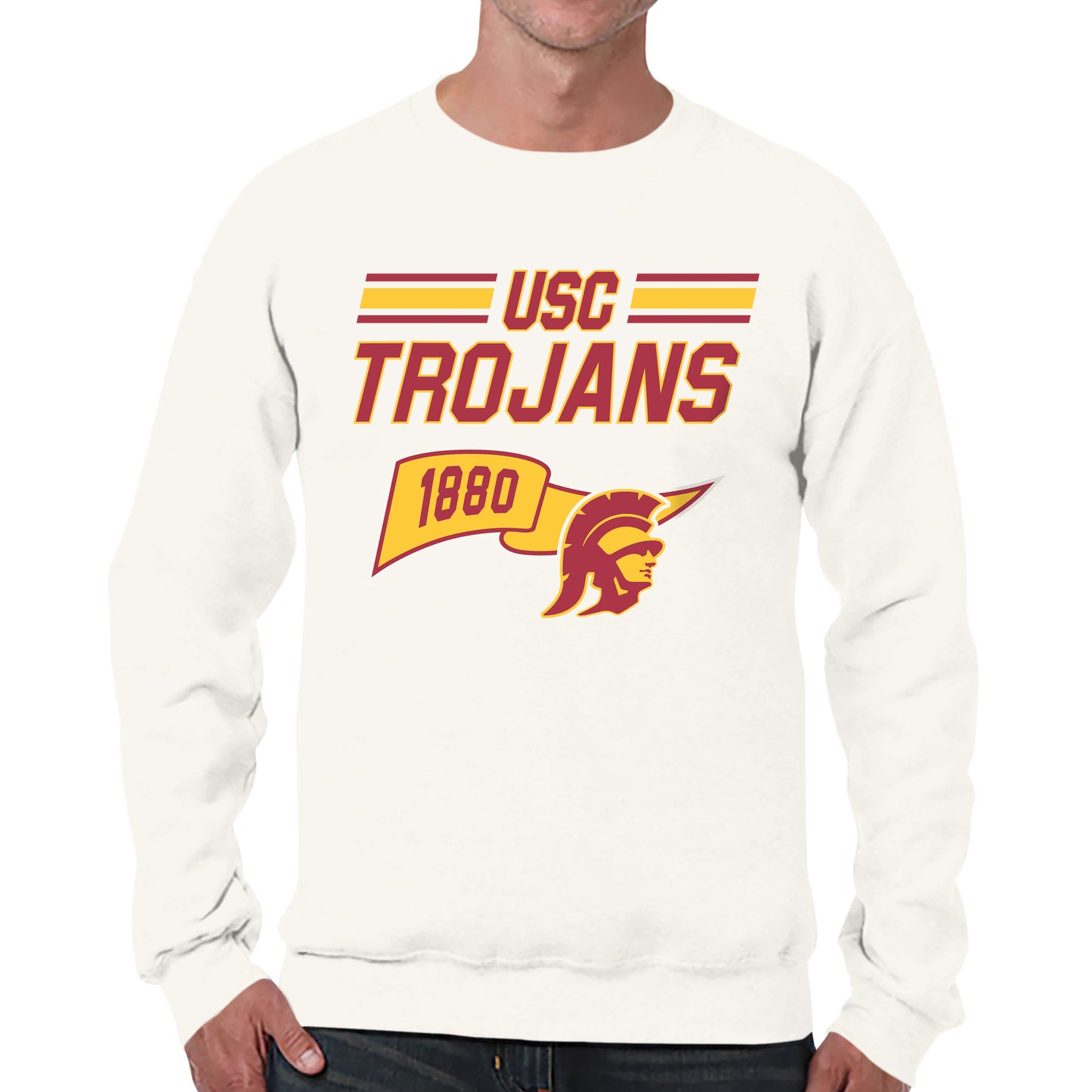 USC Trojans NCAA Adult Unisex Varsity Club Pennant Crewneck Fleece Sweatshirt - Off White