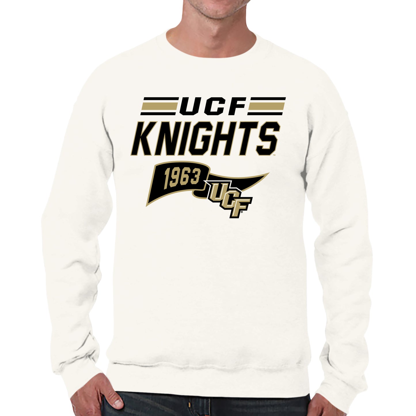 Central Florida Knights NCAA Adult Unisex Varsity Club Pennant Crewneck Fleece Sweatshirt - Off White