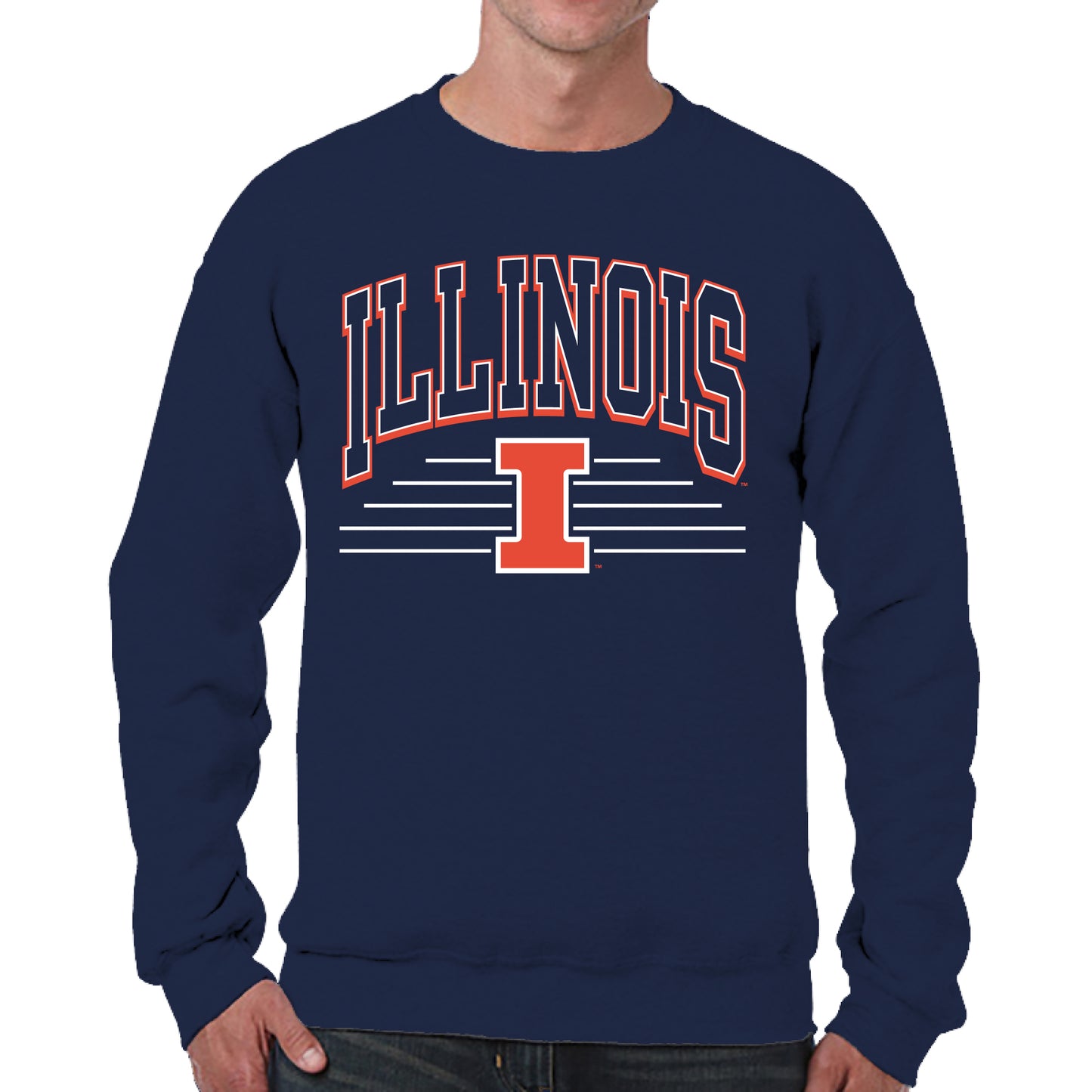 Illinois Fighting Illini NCAA Adult Unisex Overtime Classics Crewneck Fleece Sweatshirt - Navy