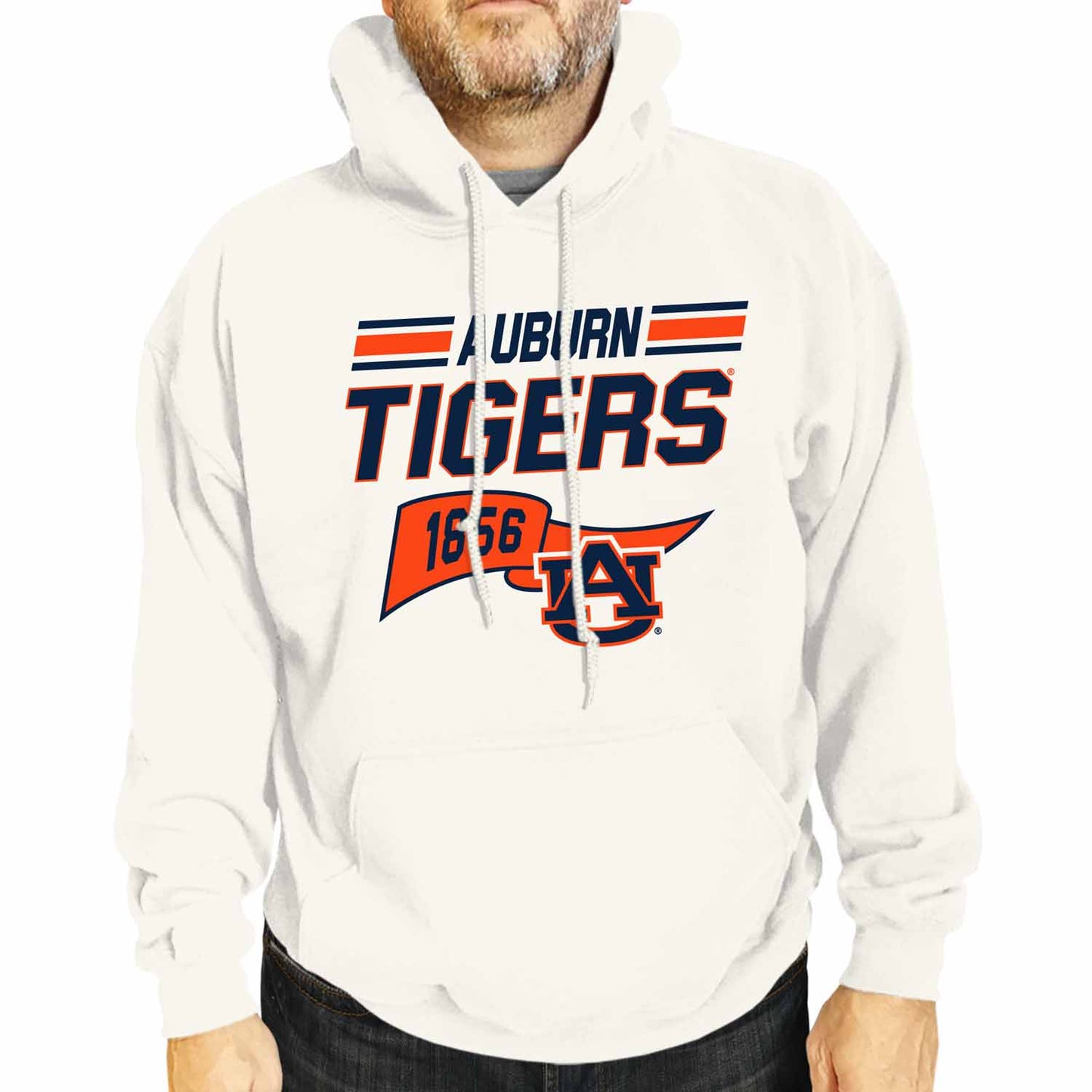 Auburn Tigers NCAA Adult Unisex Varsity Club Pennant Hooded Fleece Sweatshirt - Off White