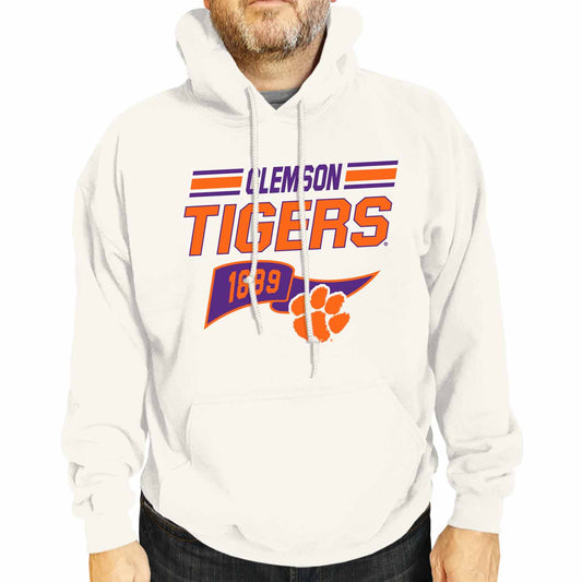 Clemson Tigers NCAA Adult Unisex Varsity Club Pennant Hooded Fleece Sweatshirt - Off White