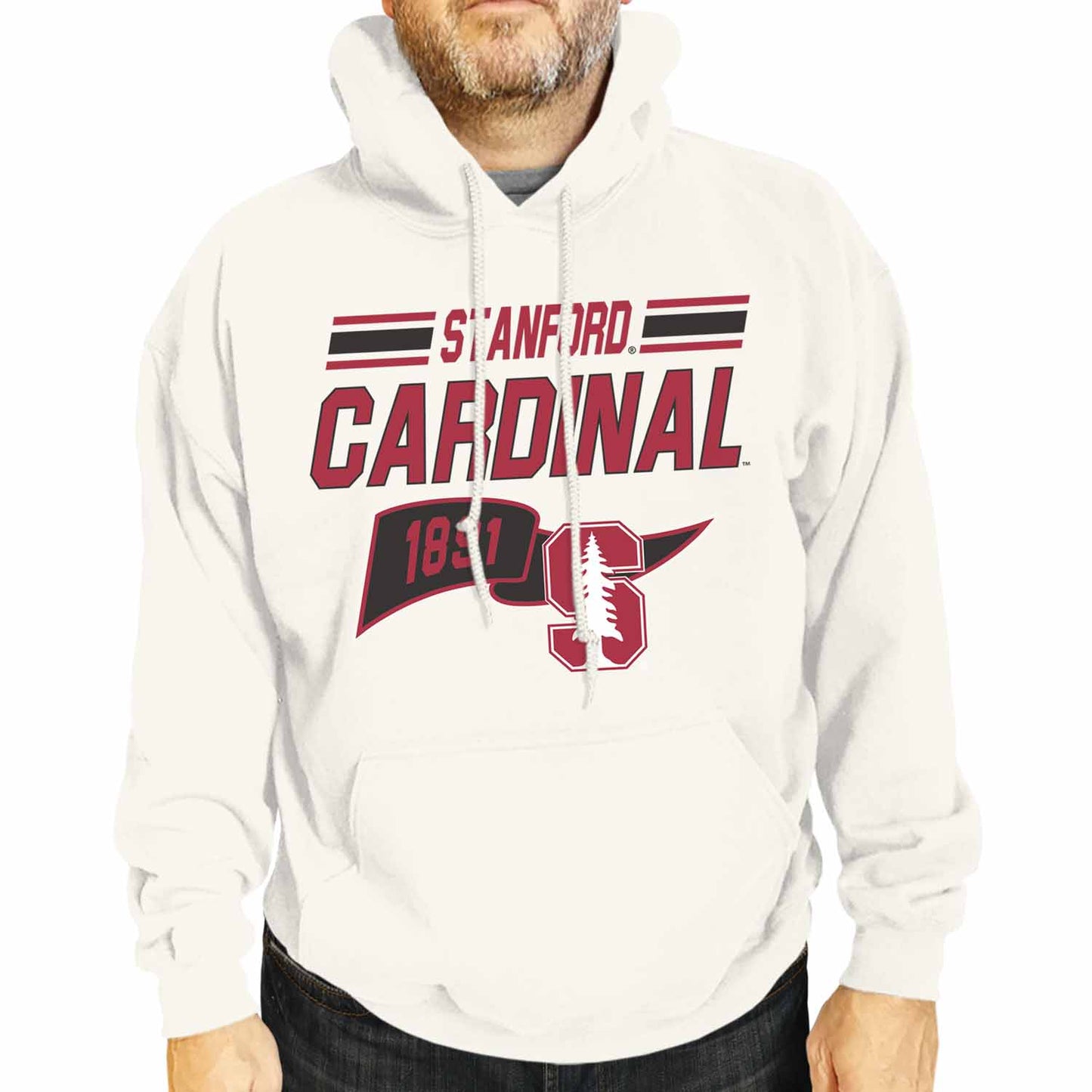 Stanford Cardinal NCAA Adult Unisex Varsity Club Pennant Hooded Fleece Sweatshirt - Off White
