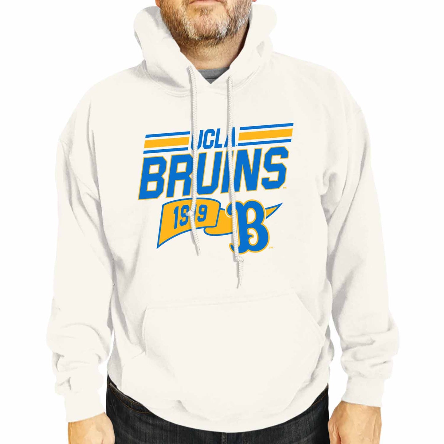 UCLA Bruins NCAA Adult Unisex Varsity Club Pennant Hooded Fleece Sweatshirt - Off White