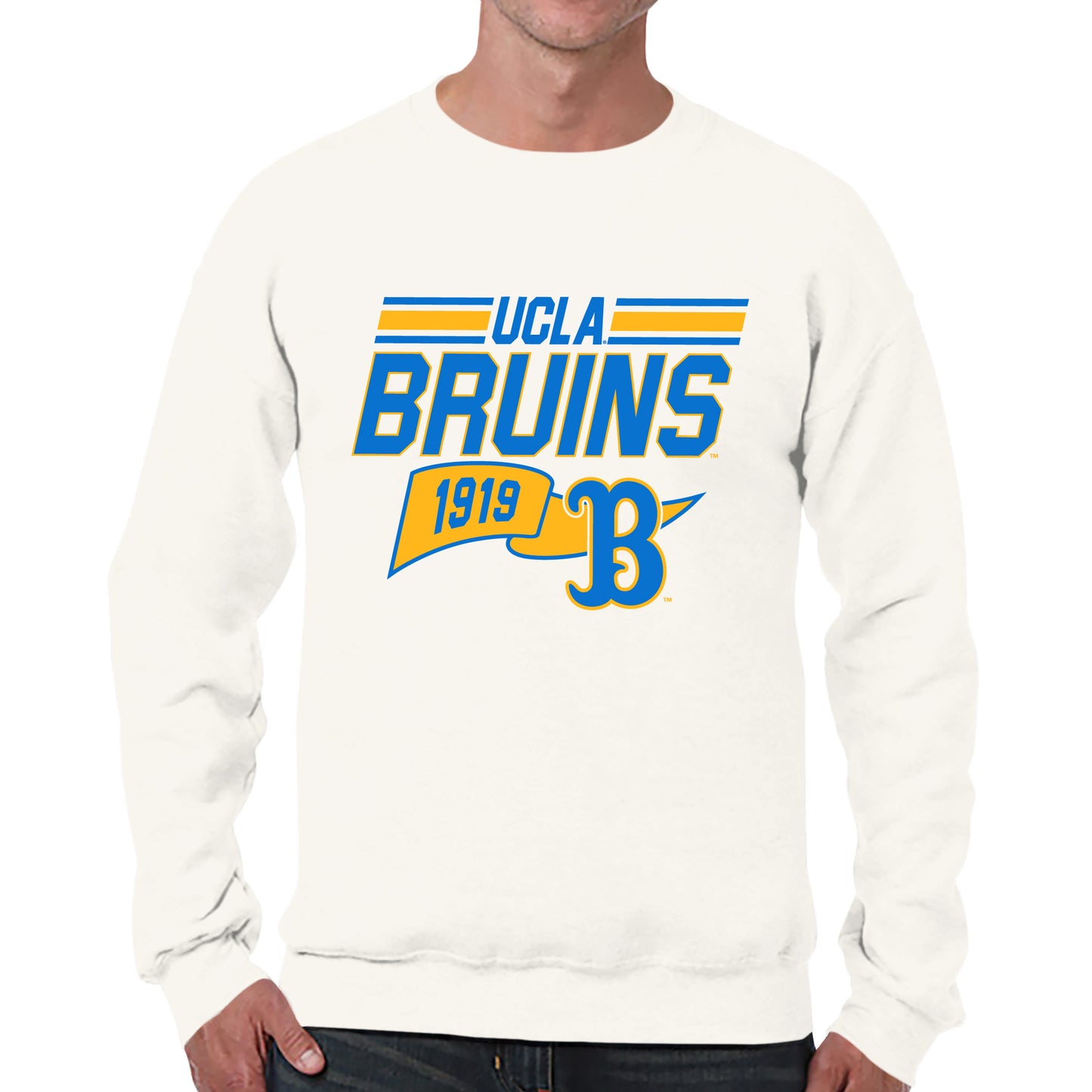 UCLA Bruins NCAA Adult Unisex Varsity Club Pennant Crewneck Fleece Sweatshirt - Off White