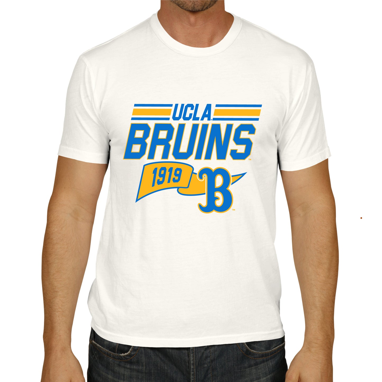 UCLA Bruins NCAA Adult Unisex Varsity Club Pennant T-Shirt Tag-Less - Off White