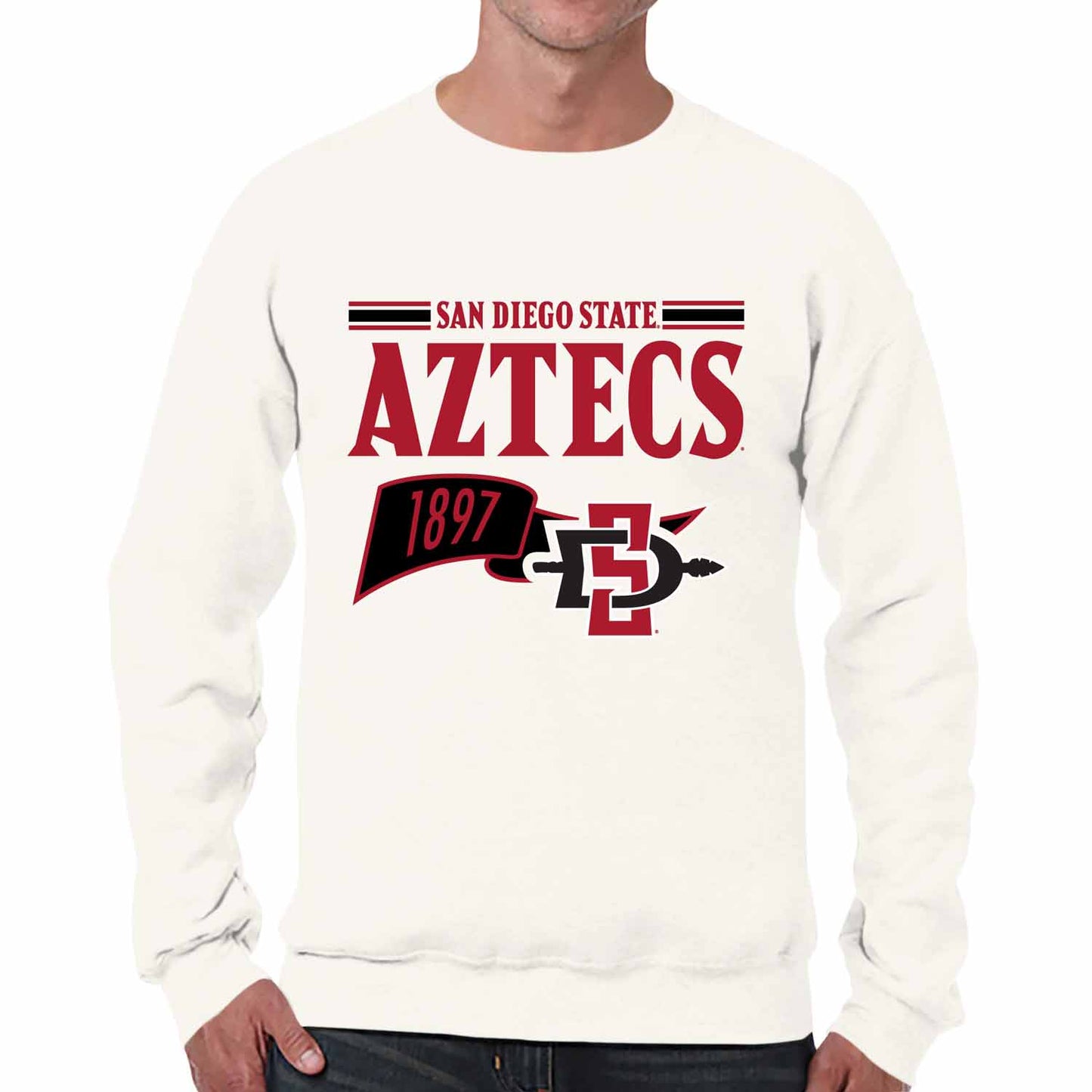 San Diego State Aztecs NCAA Adult Unisex Varsity Club Pennant Crewneck Fleece Sweatshirt - Off White