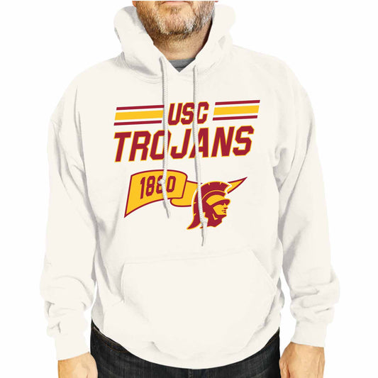 USC Trojans NCAA Adult Unisex Varsity Club Pennant Hooded Fleece Sweatshirt - Off White