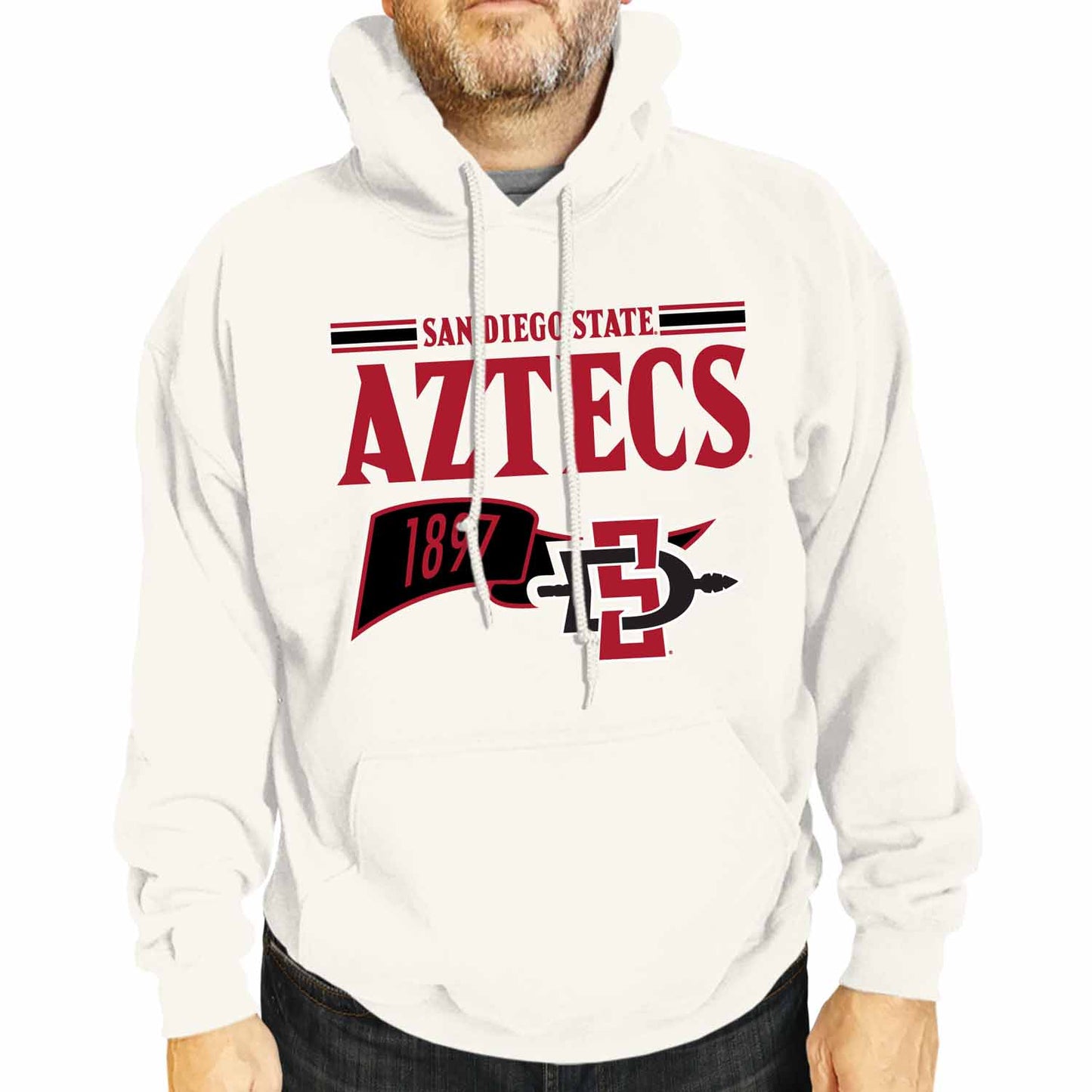 San Diego State Aztecs NCAA Adult Unisex Varsity Club Pennant Hooded Fleece Sweatshirt - Off White