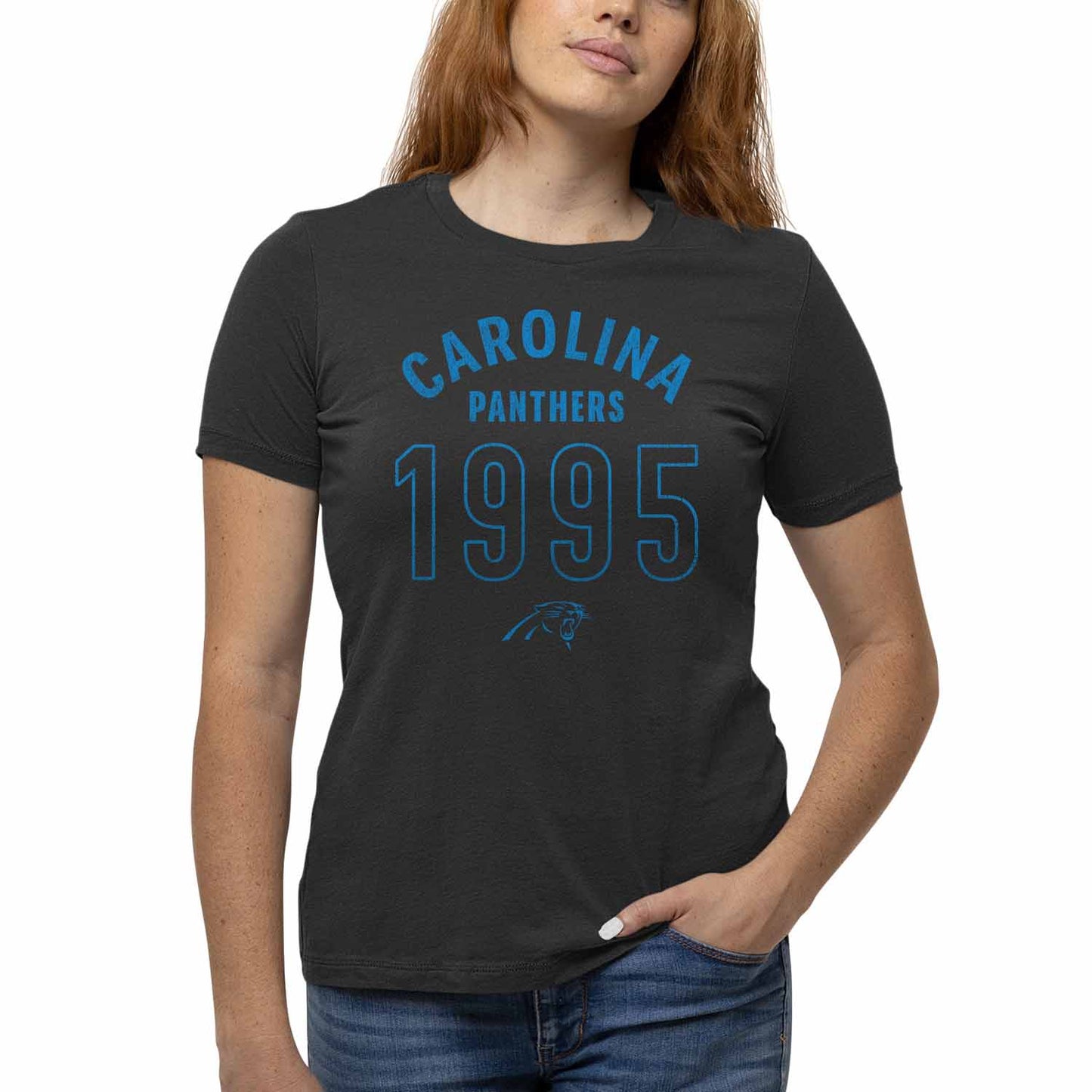 Carolina Panthers NFL Womens Big Date Tag-Less T-Shirt - Black