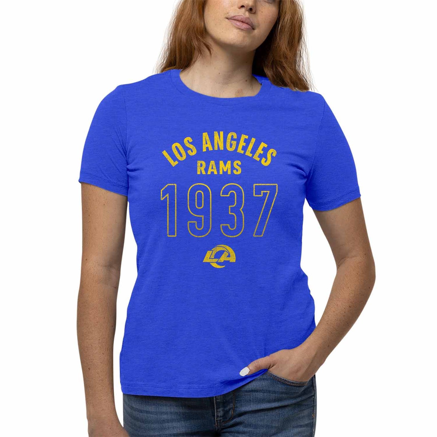 Los Angeles Rams NFL Womens Big Date Tag-Less T-Shirt - Royal Heather
