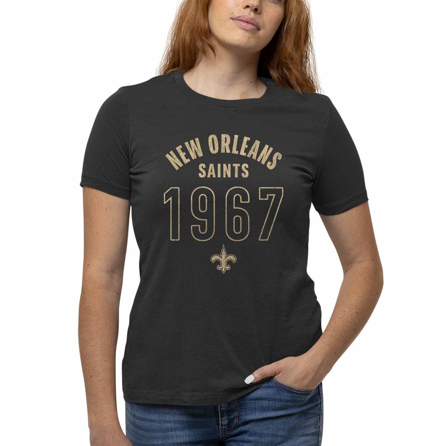 New Orleans Saints NFL Womens Big Date Tag-Less T-Shirt - Black