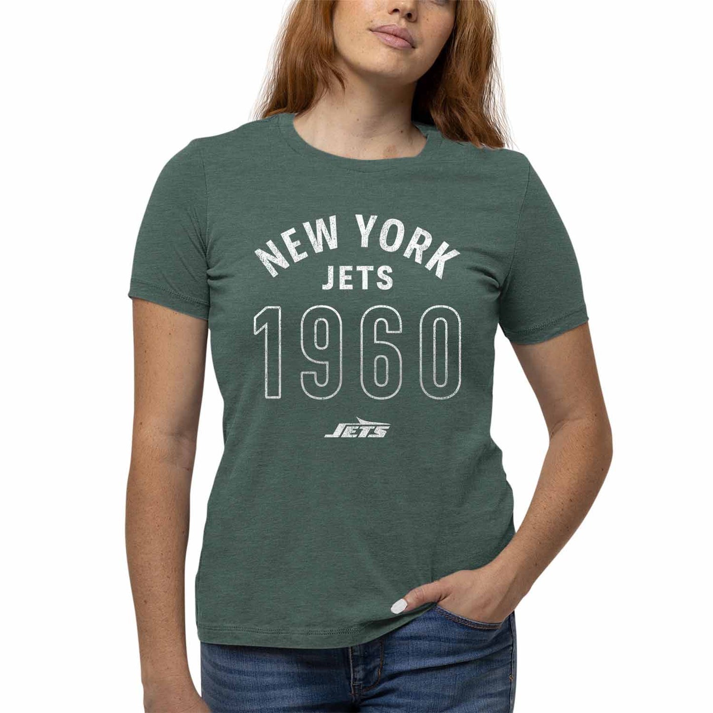 New York Jets NFL Womens Big Date Tag-Less T-Shirt - Forest Green Heather