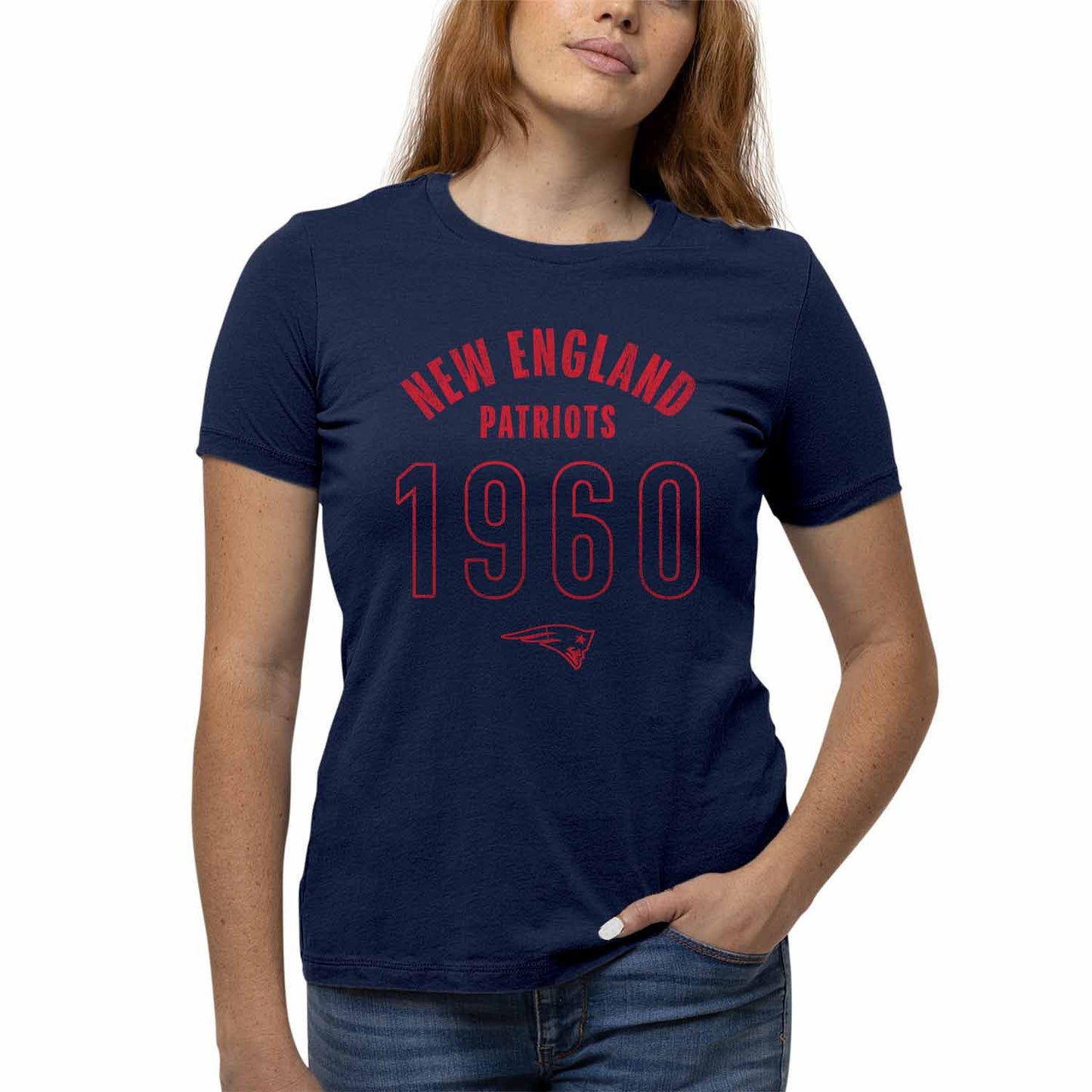 New England Patriots NFL Womens Big Date Tag-Less T-Shirt - Navy