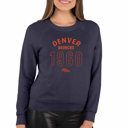 Denver Broncos NFL Womens Big Date Slouchy Crewneck - Navy Heather