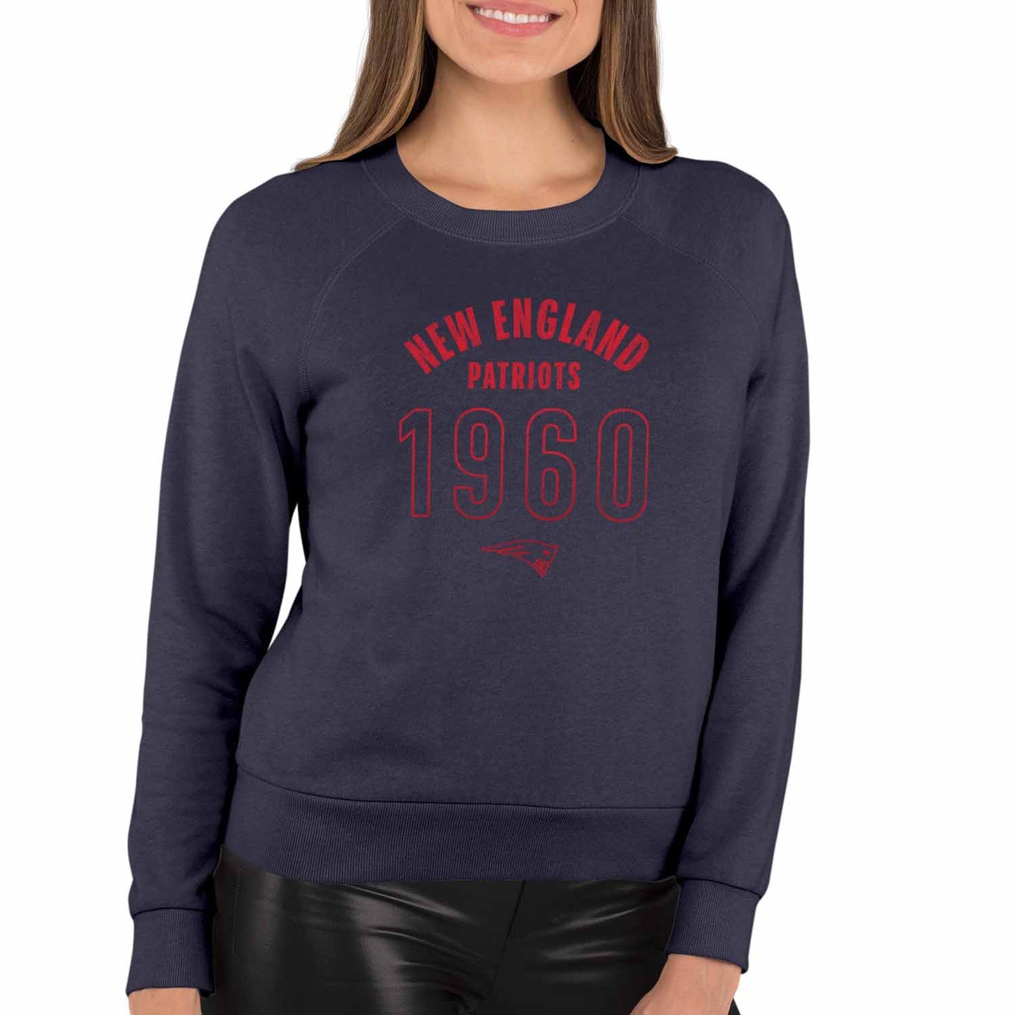 New England Patriots NFL Womens Big Date Slouchy Crewneck - Navy Heather