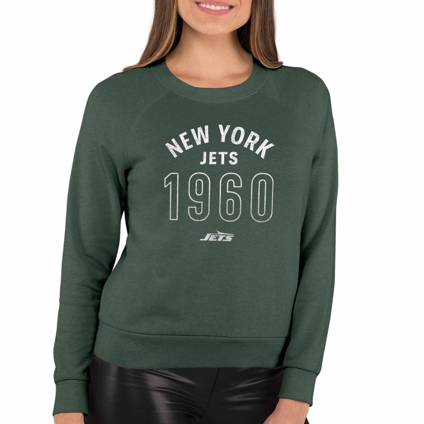 New York Jets NFL Womens Big Date Slouchy Crewneck - Forest Green Heather
