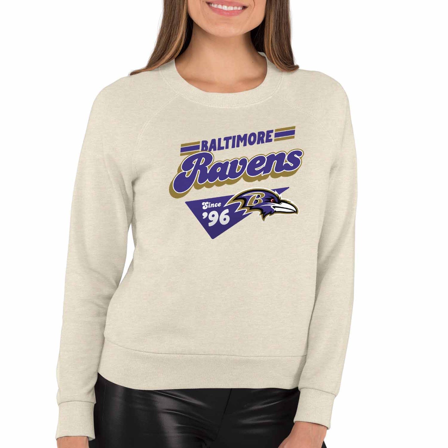 Baltimore Ravens NFL Womens Vintage Charm Slouchy Crewneck - Birch