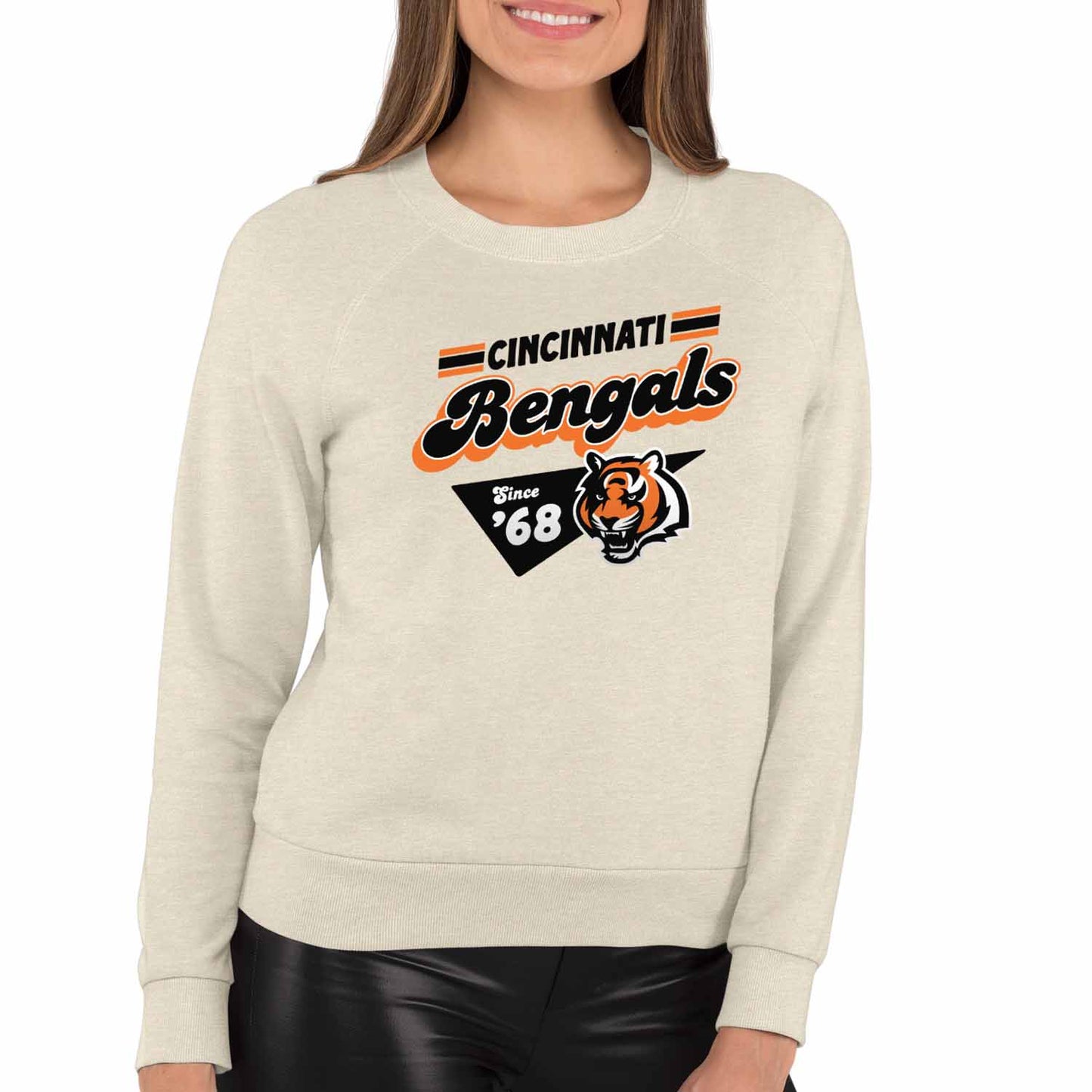 Cincinnati Bengals NFL Womens Vintage Charm Slouchy Crewneck - Birch